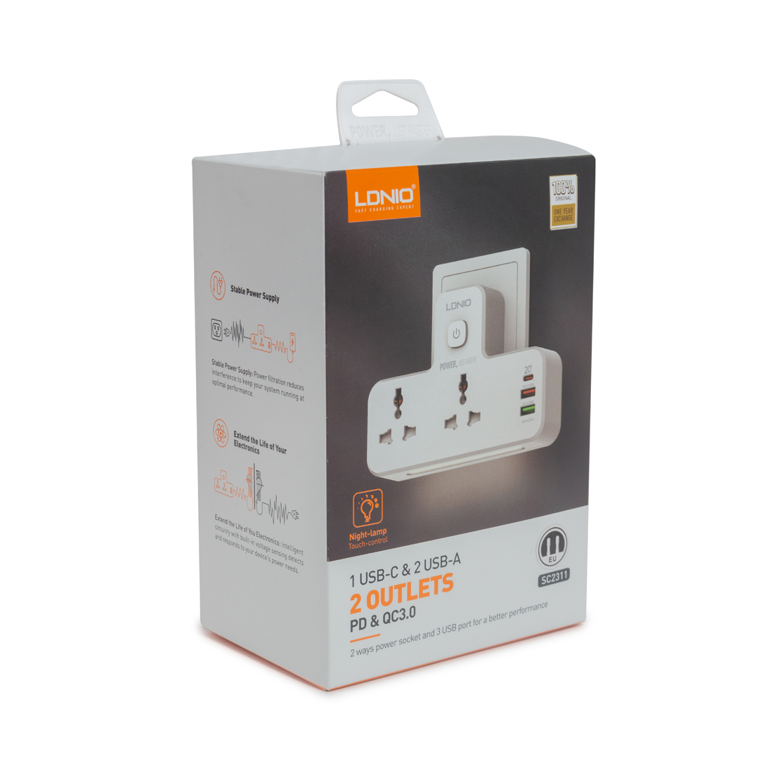 Сетевой фильтр LDNIO Universal SC2311 2 розетки 2*USB быстрой зарядки PD/QC 1 USB-C/A — изображение 3