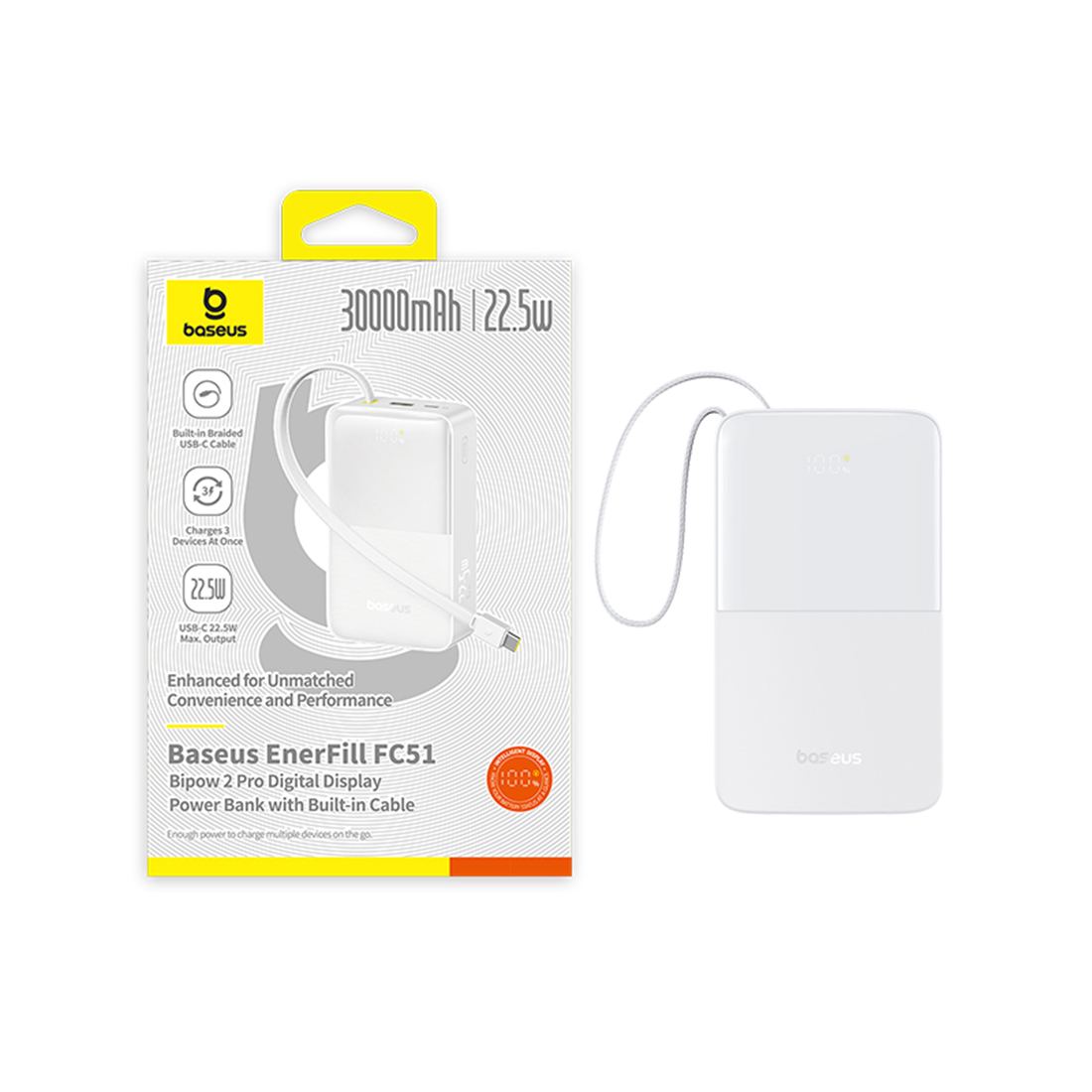 Портативный внешний аккумулятор Baseus EnerFill FC51 30000mAh 22.5W Moon White (E0028101) — изображение 3