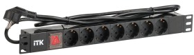 ITK PDU 7 розеток DIN49440 (нем. станд.) с LED выключателем, 1U, шнур 2м вилка DIN49441 (нем. станд.), профиль из ПВХ, черный