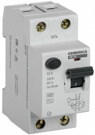 MDV15-2-063-030 IEK Выключатель дифференциальный (УЗО) ВД1-63 2Р 63А 30мА GENERICA
