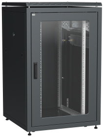 ITK Шкаф сетевой напольный 19" LINEA N 24U 800х800мм стеклянная передняя дверь, задняя металлическая черный