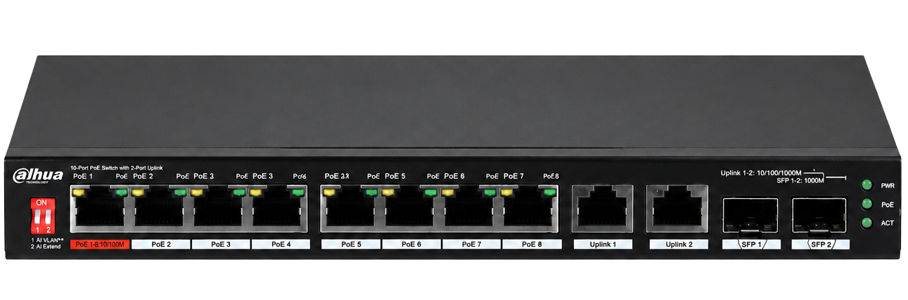 DH-PFS3210-8ET2GF-96 10-портовый неуправляемый коммутатор PoE
