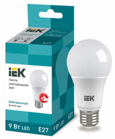 LLE-A60-9-230-40-E27 IEK Лампа светодиодная A60 шар 9Вт 230В 4000К E27 IEK