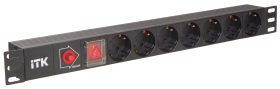 ITK PDU 7 розеток нем. стандарт, с LED выключателем,1U, без шнура, вх. C14, алюминиевый профиль