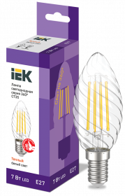 LLF-CT35-7-230-30-E27-CL IEK Лампа светодиодная CT35 свеча витая прозрачная 7Вт 230В 3000К E27 серия 360° IEK