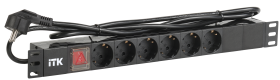 ITK PDU 6 розеток DIN49440 (нем. станд.) с LED выключателем, 1U, шнур 2м вилка DIN49441 (нем. станд.), профиль из ПВХ, черный