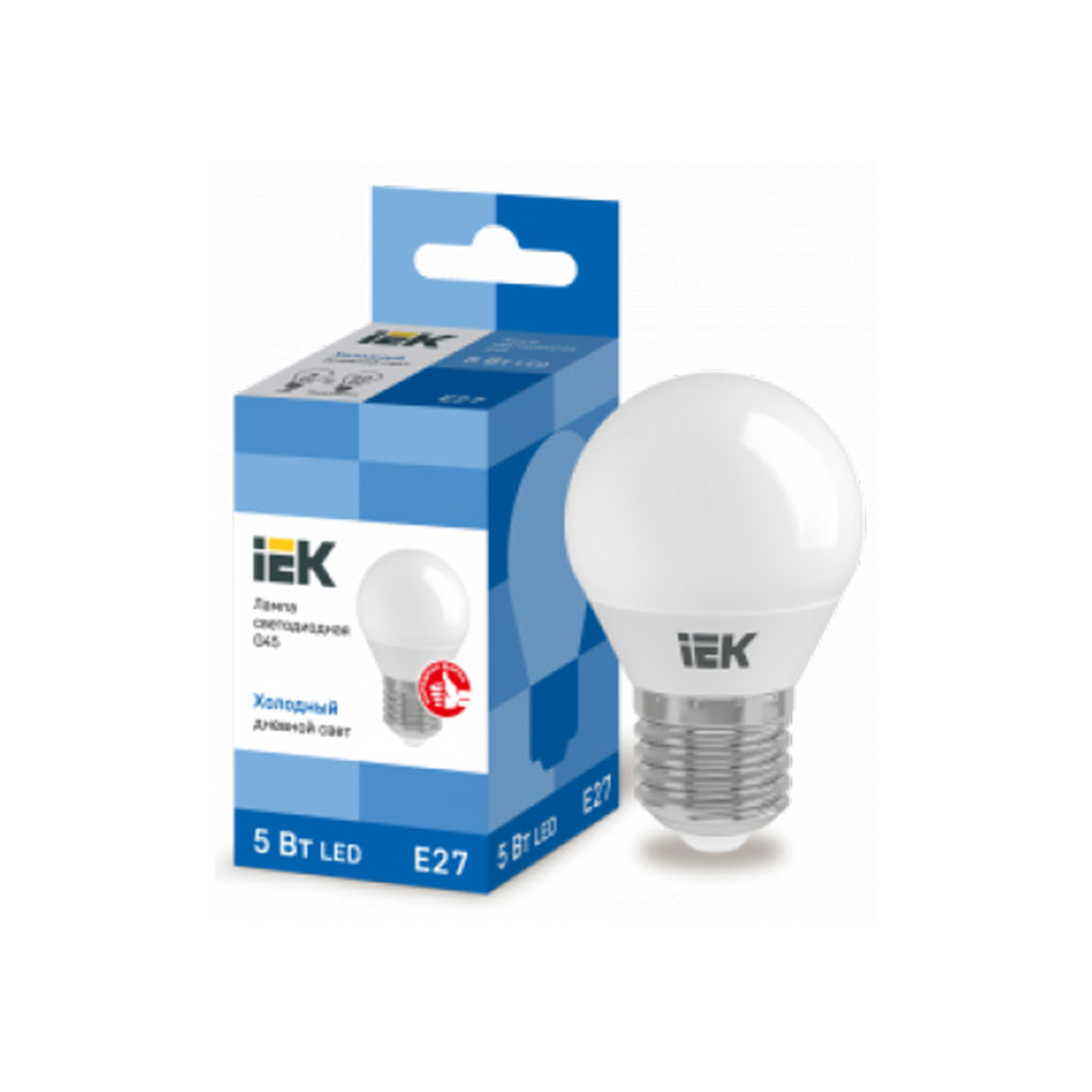 LLE-G45-5-230-65-E27 IEK Лампа светодиодная G45 шар 5Вт 230В 6500К E27 IEK