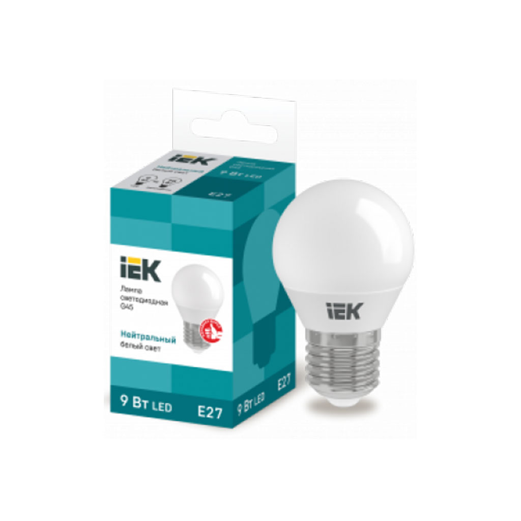 LLE-G45-9-230-40-E27 IEK Лампа светодиодная G45 шар 9Вт 230В 4000К E27 IEK
