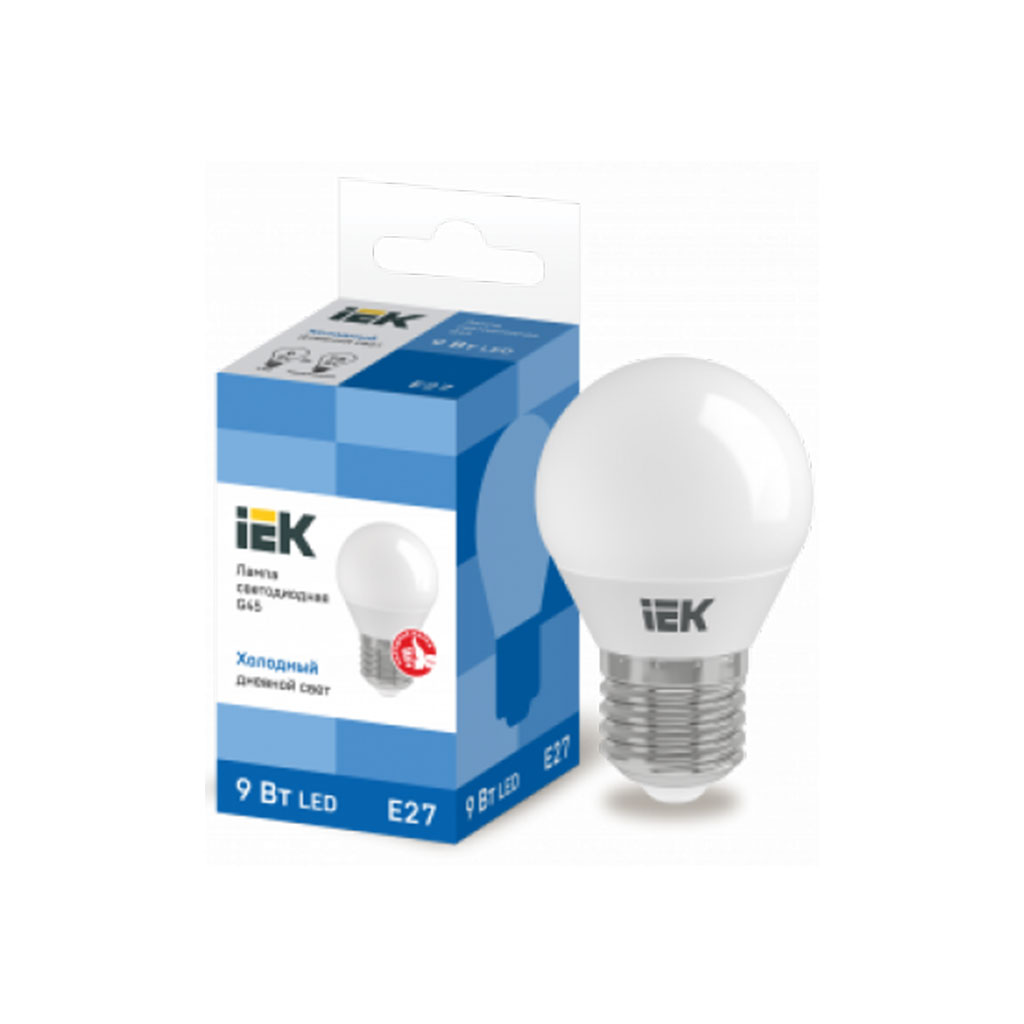 LLE-G45-9-230-65-E27 IEK Лампа светодиодная G45 шар 9Вт 230В 6500К E27 IEK