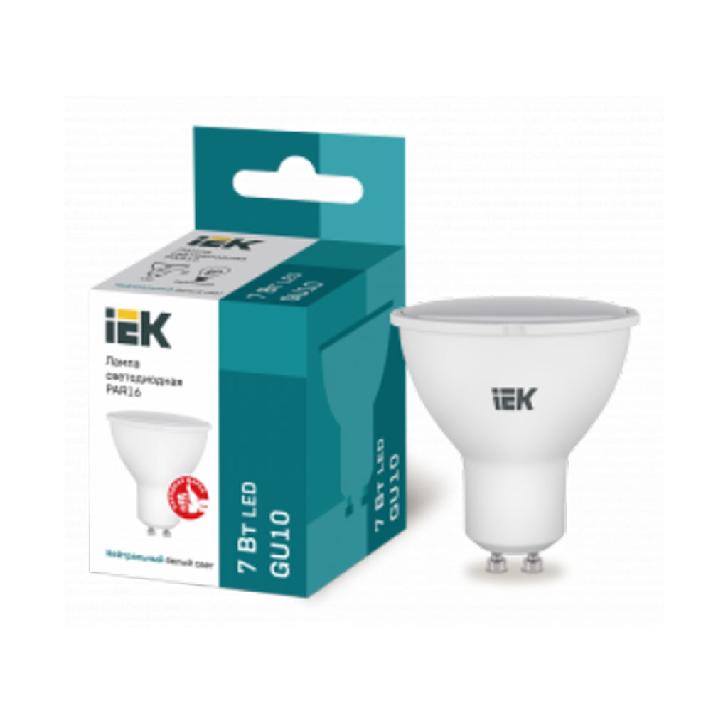 LLE-PAR16-7-230-40-GU10 IEK Лампа светодиодная PAR16 софит 7Вт 230В 4000К GU10 IEK