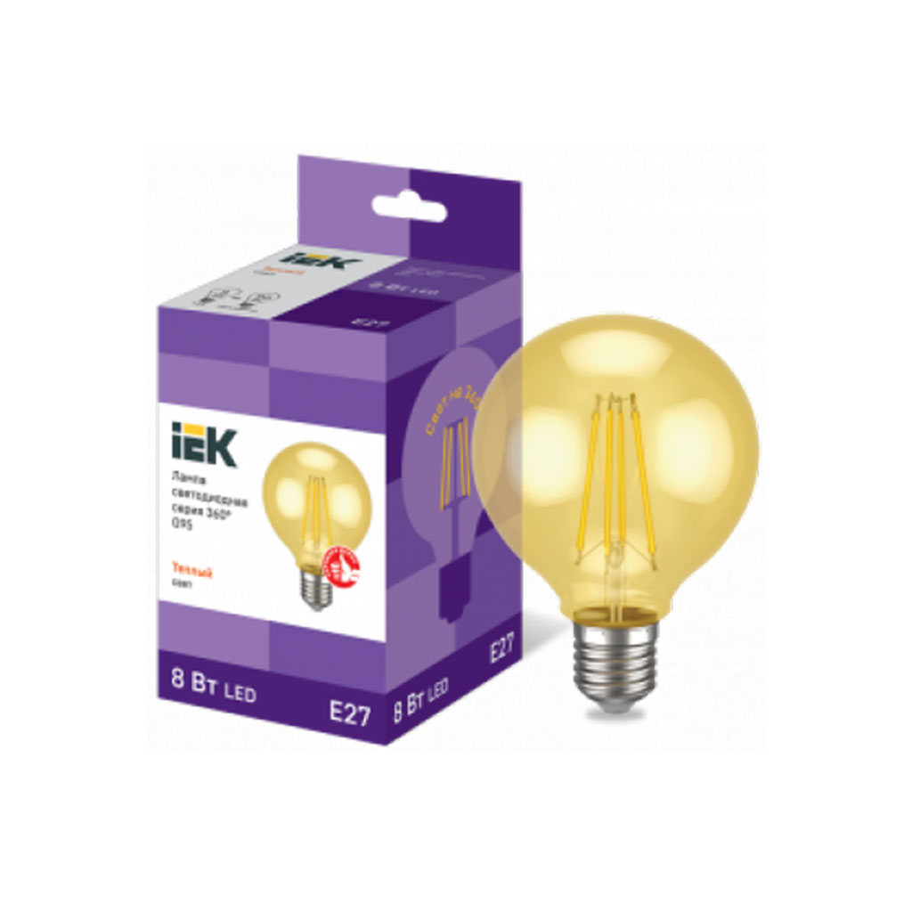 LLF-G95-8-230-30-E27-CLG IEK Лампа светодиодная G95 шар золото 8Вт 230В 2700К E27 серия 360° IEK