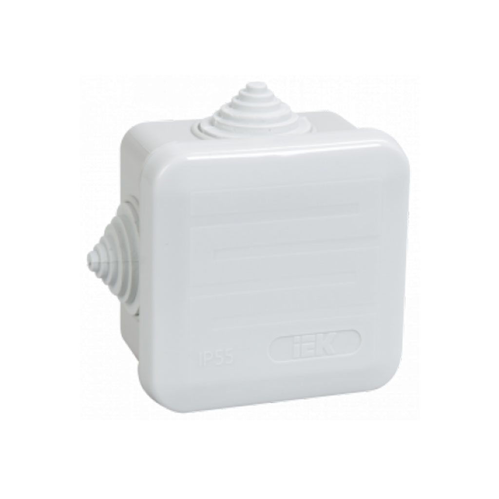 UKOZ11-070-070-040-K41-44 IEK Коробка распаячная КМ41236 для о/п 70х70х40мм IP44 (RAL 7035, 4 гермоввода, защелкивающаяся крышка) IEK