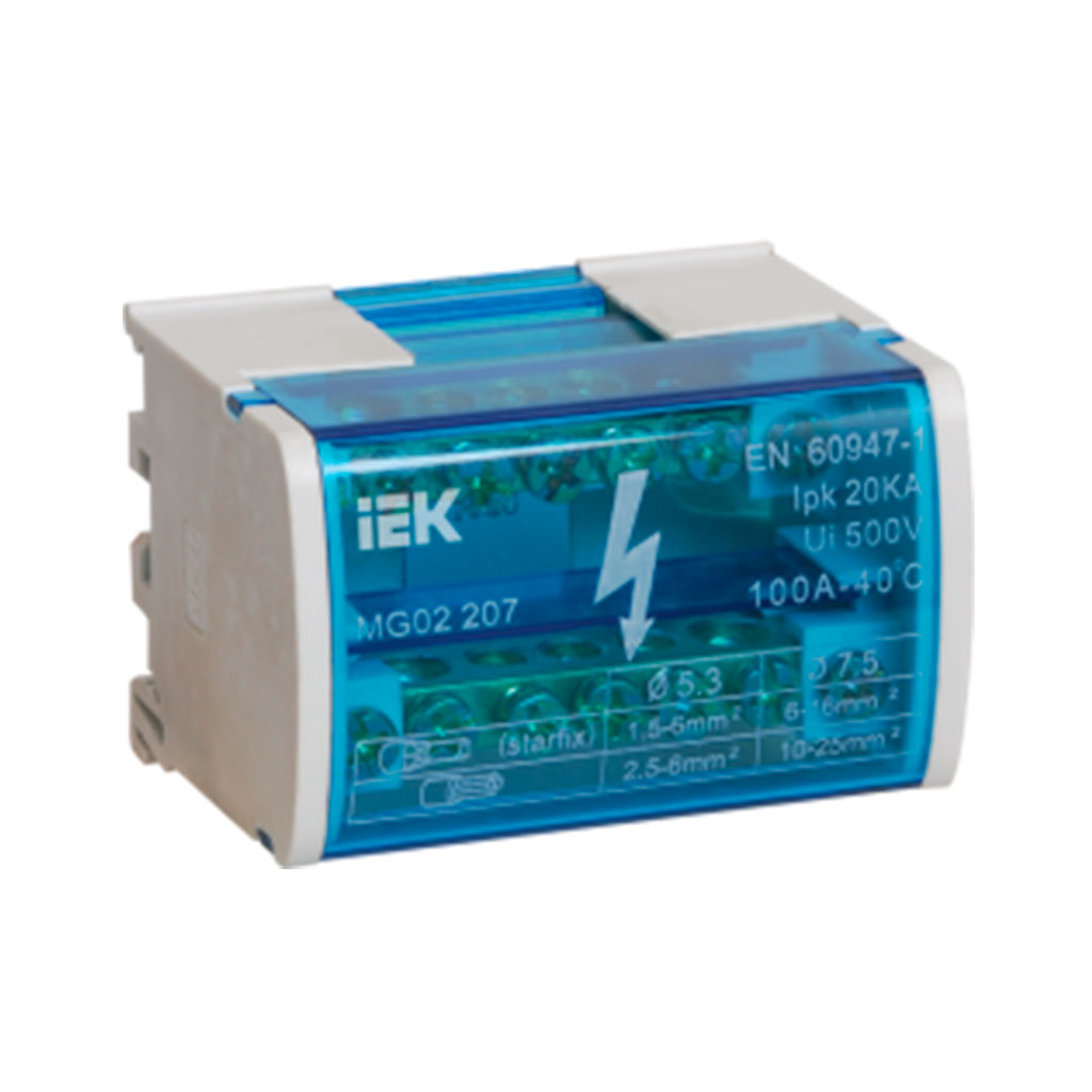 YND10-2-07-100 Шины на DIN-рейку в корпусе (кросс-модуль) ШНК 2х7 L+PEN IEK